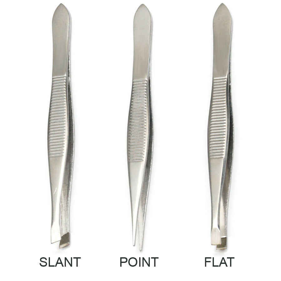 Luxxii (3 Pack) Tweezers Set - Stainless Steel Slant Tip, Flat, Point Tweezers