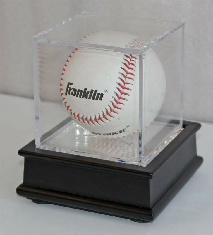 Baseball Holder Display Case Cube, Black Wooden Stand B03-bl