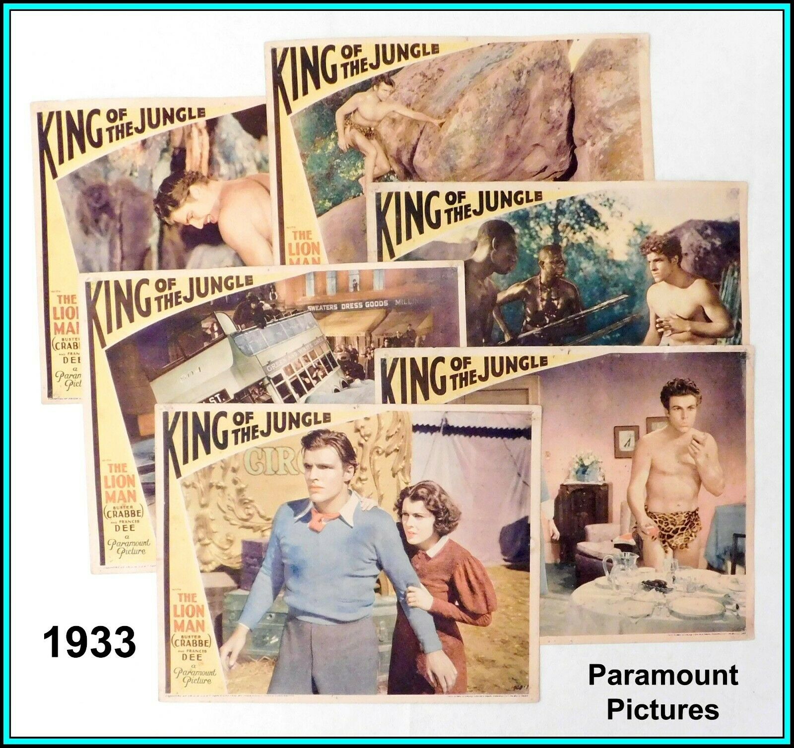 Set Of 6 Us Original Lobby Cards Of Buster Crabbe In “king Of The Jungle" 1933