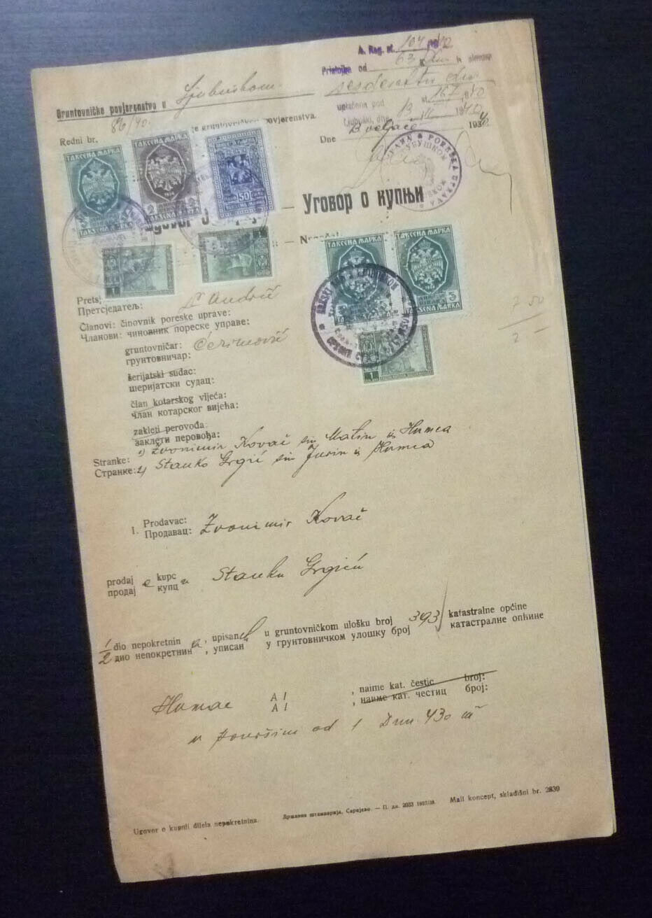 Yugoslavia 1940 Croatia Bosnia Revenue Stamps On Document A9
