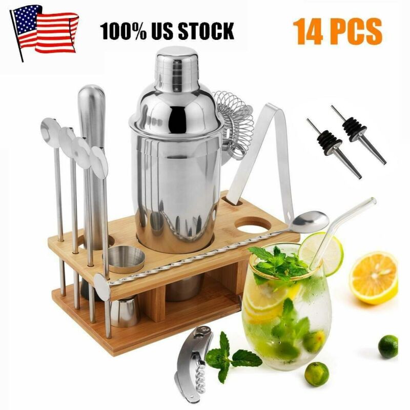 14 Pcs Cocktail Shaker Set Mixology Bartender Kit Stainless Steel Home Bar Tool