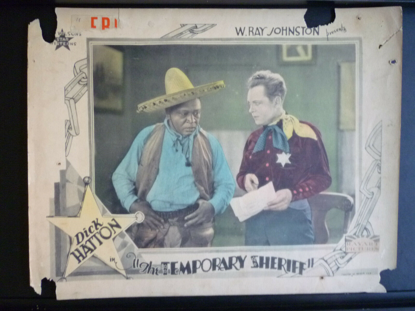 1926 The Temporary Sheriff - Silent Lobby Card- Black Sheriff - Blazing Saddles