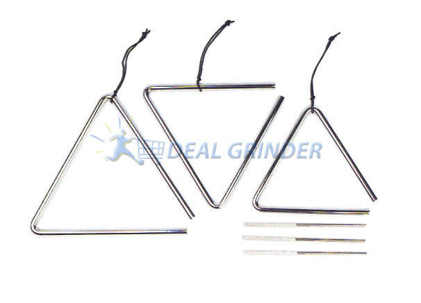 6, 7, & 8" Chrome Music Percussion Triangle Set W/ Strikers And Case -new!