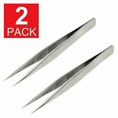 2-pack Fine Point Silver Tone Pointy Straight Tweezers 4 1/2" L6