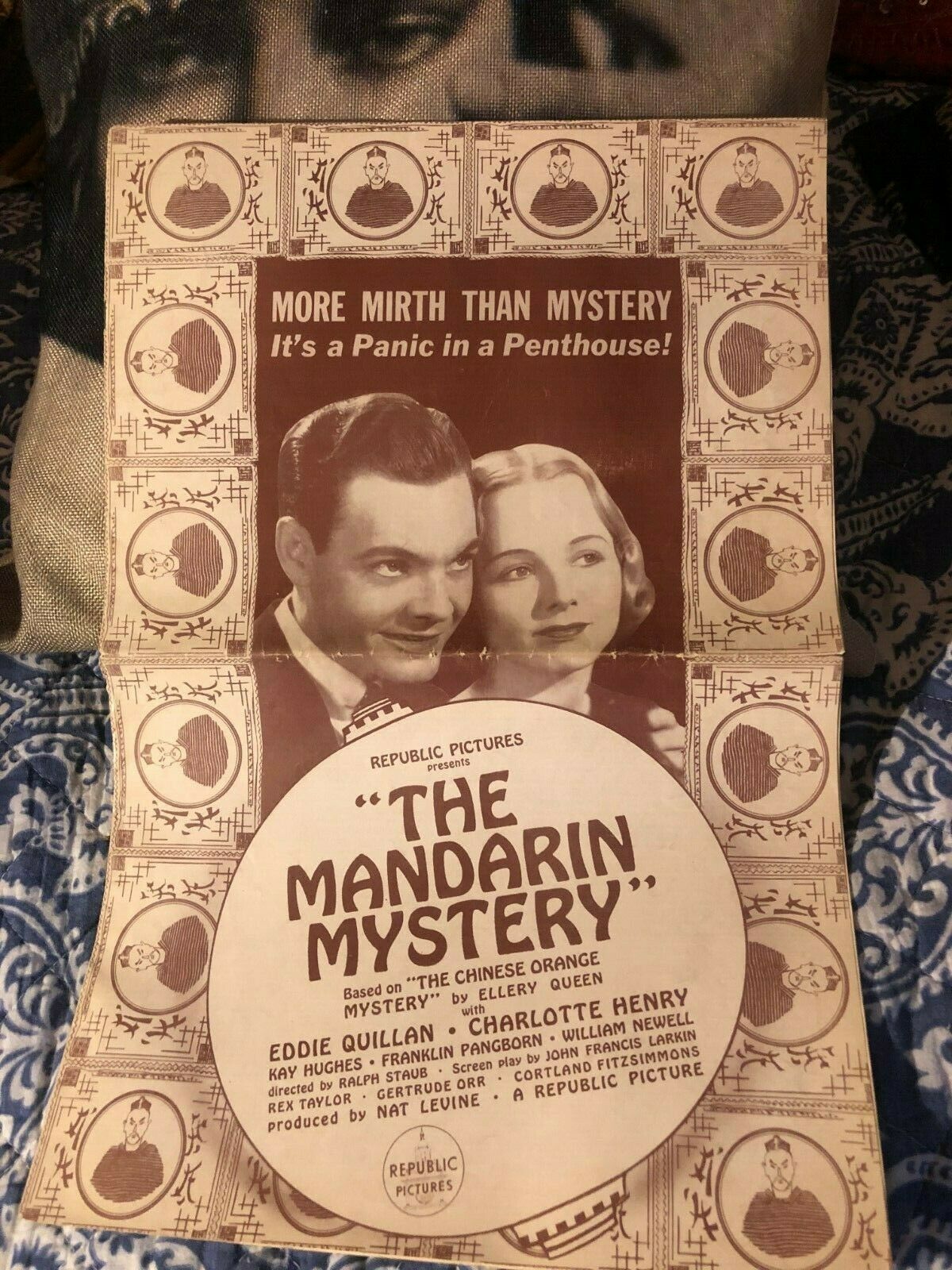 Republic Pictures Presents The Mandarin Mystery{1936) Rare Original Press Sheet