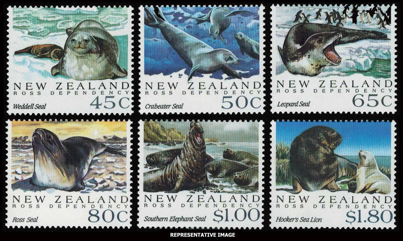 New Zealand Scott 1094-1099 45c Weddell, 50c Crabeater, 65c Leopard, 80c Ross, $